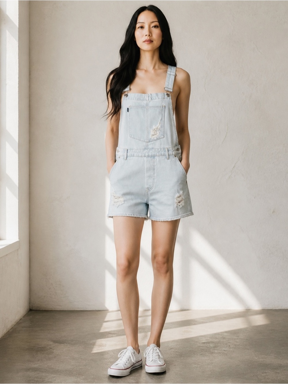 Superdry Tokyo JPN 1967 Distressed Denim Short Overalls Size 12